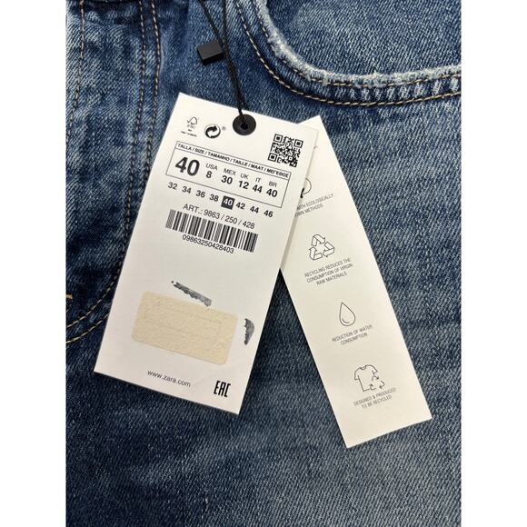 Zara The High Waist Slim Fit Straight Leg Button Fly Jeans Medium Blue SZ 8 NEW - Picture 11 of 12